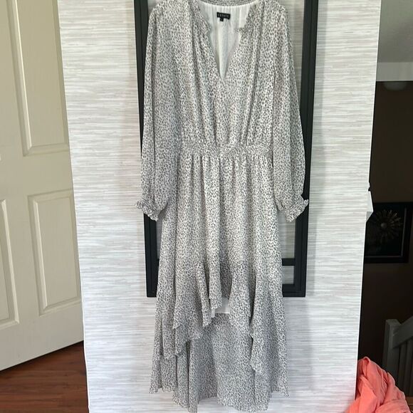 1 State gray and white printed high low long sleeve dress size L - Picture 1 of 7